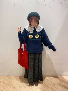 「アイテム（ハンチング/ベレー帽）」を使った、minさん（レディース・147cm）の秋コーディネート