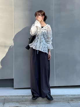 「CIAOPANIC TYPY（チャオパニックティピー）の【india】レースシアーフードブラウス（シャツ/ブラウス、ホワイト系）」を使った、tntun0さん（レディース・166cm）の春コーディネート