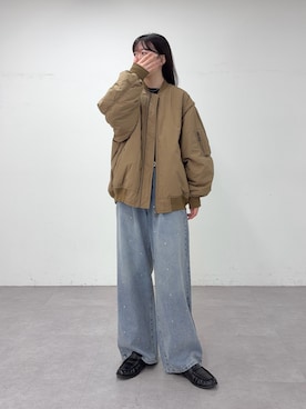 「CIAOPANIC TYPY（チャオパニックティピー）の∴累計販売数２万枚！WEB限定！新色登場/ユニセックスボリュームスリーブMA-1（MA-1、ベージュ系）」を使った、tntun0さん（レディース・166cm）の秋コーディネート