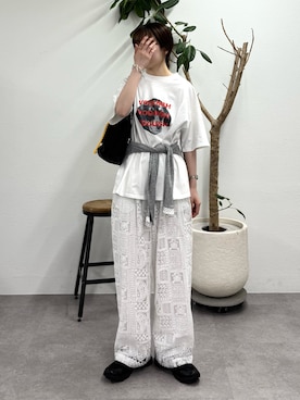 「CIAOPANIC TYPY（チャオパニックティピー）の【UNISEX】【プラスサイズあり】犬＆猫 アソートロゴプリントTee（Tシャツ/カットソー）」を使った、tntun0さん（レディース・166cm）の春コーディネート