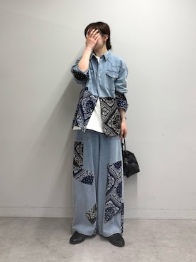 「SOUNDSGOOOOD（サウンズグッド）の【SOUNDS GOOOOD】バンダナ切り替えデニムシャツ（シャツ/ブラウス、ブルー系）」を使った、tntun0さん（レディース・166cm）の春コーディネート