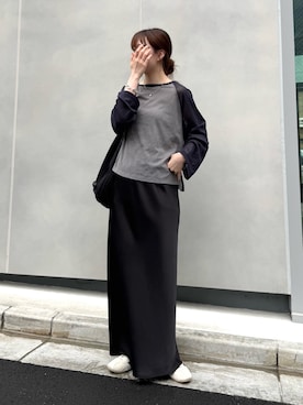 「CIAOPANIC TYPY（チャオパニックティピー）の【2WAY】シアーラグランヘンリーネックTee（Tシャツ/カットソー、グレー系）」を使った、tntun0さん（レディース・166cm）の春コーディネート