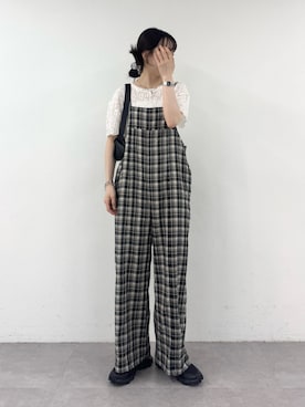 「レーストップス」｜「アイテム（オールインワン・サロペット）」を使った、tntun0さん（レディース・166cm）の夏コーディネート