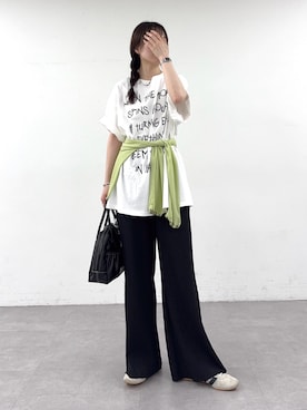 「CIAOPANIC TYPY（チャオパニックティピー）の【UNISEX】アソート落書きBIGロゴTEE（Tシャツ/カットソー、ホワイト系）」を使った、tntun0さん（レディース・166cm）の夏コーディネート