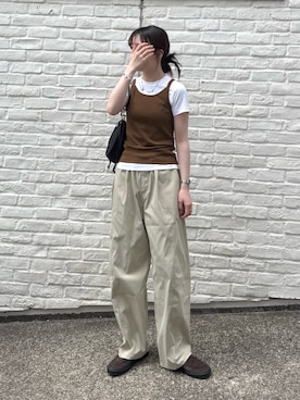 「CIAOPANIC TYPY（チャオパニックティピー）の【willow】シアータンクリブキャミセット（Tシャツ/カットソー、ブラウン系）」を使った、tntun0さん（レディース・166cm）の夏コーディネート