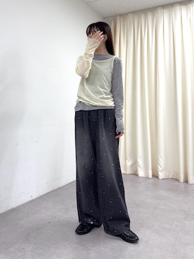 「WILLOW（ウィロー）の【willow】シアーリブベロアレイヤードトップス（Tシャツ/カットソー、ホワイト系）」を使った、tntun0さん（レディース・166cm）の秋コーディネート