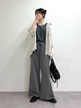「CIAOPANIC TYPY（チャオパニックティピー）の【ユニセックス】【AMALFI】ストライプシャツ（シャツ/ブラウス、ホワイト系）」を使った、tntun0さん（レディース・166cm）の夏コーディネート