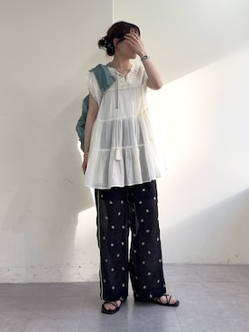 「CIAOPANIC TYPY（チャオパニックティピー）の【India】ハシゴレースティアードチュニックワンピ（シャツ/ブラウス、ホワイト系）」を使った、tntun0さん（レディース・166cm）の春コーディネート