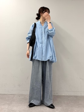 「CIAOPANIC TYPY（チャオパニックティピー）のアソート柄裾バルーンチュニックブラウス（シャツ/ブラウス、ブルー系）」を使った、tntun0さん（レディース・166cm）の春コーディネート