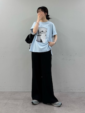 「CIAOPANIC TYPY（チャオパニックティピー）のアソートフォトプリントオーバーTee（Tシャツ/カットソー、ブルー系）」を使った、tntun0さん（レディース・166cm）の春コーディネート