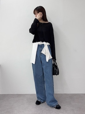 「CIAOPANIC TYPY（チャオパニックティピー）の【15色展開】サイドスリットシアートップス（Tシャツ/カットソー、ブラック系）」を使った、tntun0さん（レディース・166cm）の春コーディネート