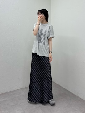 「CIAOPANIC TYPY（チャオパニックティピー）の【UNISEX】【全12色展開】メッセージプリント半袖Tee（Tシャツ/カットソー、グレー系）」を使った、tntun0さん（レディース・166cm）の夏コーディネート