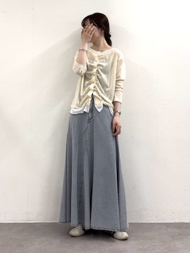 「CIAOPANIC TYPY（チャオパニックティピー）のフロントタックレイヤードライクメランジリブカーデ（Tシャツ/カットソー、イエロー系）」を使った、tntun0さん（レディース・166cm）の春コーディネート