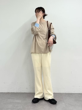 「CIAOPANIC TYPY（チャオパニックティピー）のシアーボーダーロンTee（Tシャツ/カットソー、ベージュ系）」を使った、tntun0さん（レディース・166cm）の春コーディネート