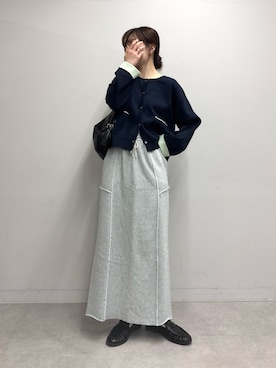 「CIAOPANIC TYPY（チャオパニックティピー）の【何役もこなす多機能付き】袖配色ニットスナップカーデ（カーディガン/ボレロ、ブルー系）」を使った、tntun0さん（レディース・166cm）の春コーディネート