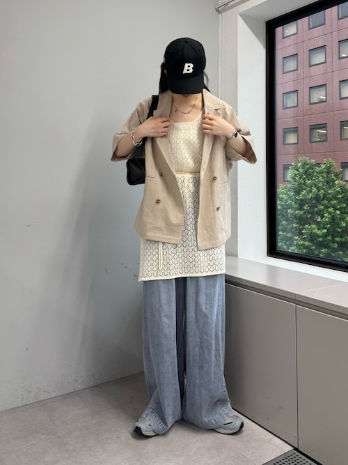 セール】リネン混ゆったり半袖シャツジャケット（テーラード