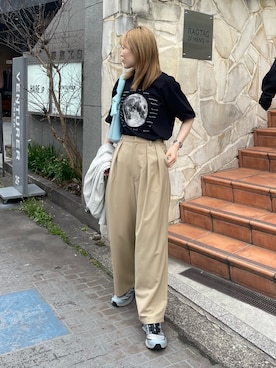 「CIAOPANIC TYPY（チャオパニックティピー）の【WEB限定】ムーンクレーターロゴプリントTee（Tシャツ/カットソー、ブラック系）」を使った、tntun0さん（レディース・166cm）の夏コーディネート