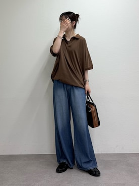 「CIAOPANIC TYPY（チャオパニックティピー）の【UNISEX】ピグメント加工メッシュポロ（ポロシャツ、ブラウン系）」を使った、tntun0さん（レディース・166cm）の夏コーディネート