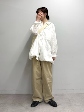 「CIAOPANIC TYPY（チャオパニックティピー）のアソート柄裾バルーンチュニックブラウス（シャツ/ブラウス、ホワイト系）」を使った、tntun0さん（レディース・166cm）の春コーディネート