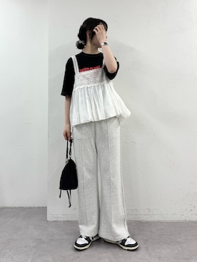 「CIAOPANIC TYPY（チャオパニックティピー）のフリンジ微フレアスウェットパンツ（その他パンツ）」を使った、tntun0さん（レディース・166cm）の春コーディネート