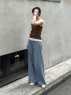 「CIAOPANIC TYPY（チャオパニックティピー）の【willow】シアータンクリブキャミセット（Tシャツ/カットソー、ブラウン系）」を使った、tntun0さん（レディース・166cm）の夏コーディネート