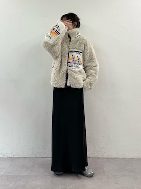 「CIAOPANIC TYPY（チャオパニックティピー）の【etsinta】リメイクボアジップオーバージャケット（ブルゾン、ホワイト系）」を使った、tntun0さん（レディース・166cm）の夏コーディネート