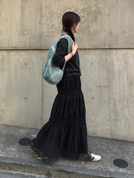 「GEVACO（ゲバコ）の≪ノベルティフェア対象商品≫【GEVACO】襟ドッキングニットカーディガン（カーディガン/ボレロ、グレー系）」を使った、tntun0さん（レディース・166cm）の春コーディネート