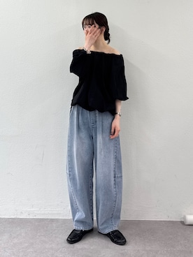 「CIAOPANIC TYPY（チャオパニックティピー）の【india】2WAY裾紐ギャザードビーブラウス（シャツ/ブラウス、ブラック系）」を使った、tntun0さん（レディース・166cm）の春コーディネート