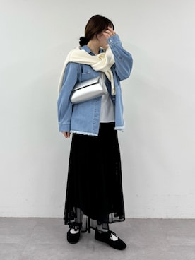 「カーディガン」｜「アイテム（デニムジャケット）」を使った、tntun0さん（レディース・166cm）の冬コーディネート