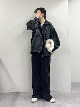 「アイテム（ライダースジャケット）」を使った、tntun0さん（レディース・166cm）の秋コーディネート