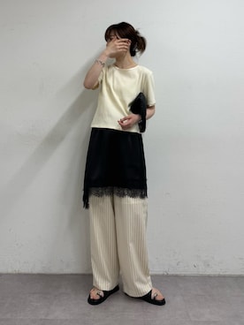 「CIAOPANIC TYPY（チャオパニックティピー）の:【サッと秒で履ける！】S～XLサイズ展開アソート柄サムリングサンダル（サンダル、ブラック系）」を使った、tntun0さん（レディース・166cm）の春コーディネート