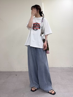 「CIAOPANIC TYPY（チャオパニックティピー）の【UNISEX】【プラスサイズあり】犬＆猫 アソートロゴプリントTee（Tシャツ/カットソー）」を使った、tntun0さん（レディース・166cm）の春コーディネート