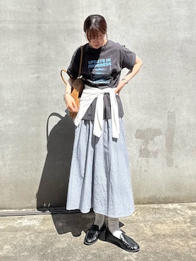 「CIAOPANIC TYPY（チャオパニックティピー）の【UNISEX】【WEB限定】宇宙人プリントTシャツ（Tシャツ/カットソー、グレー系）」を使った、tntun0さん（レディース・166cm）の春コーディネート