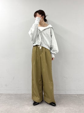 「CIAOPANIC TYPY（チャオパニックティピー）の【ゆるっと抜け感大人フーディー】ピグメントダンボールパーカー（パーカー、グレー系）」を使った、tntun0さん（レディース・166cm）の春コーディネート