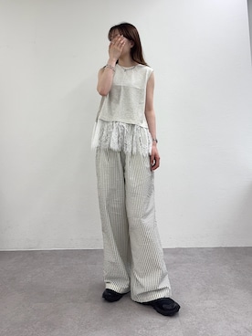 「CIAOPANIC TYPY（チャオパニックティピー）の裾レースノースリーブTee（Tシャツ/カットソー、ホワイト系）」を使った、tntun0さん（レディース・166cm）の春コーディネート