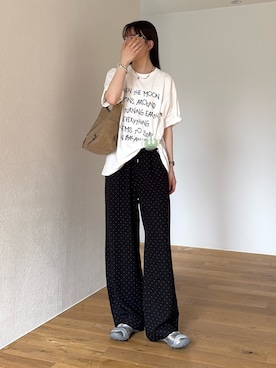 「CIAOPANIC TYPY（チャオパニックティピー）の【WEB限定】【UNISEX】手書きメッセージロゴTEE（Tシャツ/カットソー、ホワイト系）」を使った、tntun0さん（レディース・166cm）の夏コーディネート