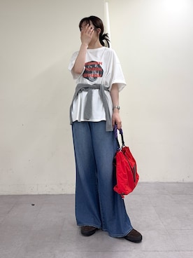 「CIAOPANIC TYPY（チャオパニックティピー）の【UNISEX】【プラスサイズあり】犬＆猫 アソートロゴプリントTee（Tシャツ/カットソー）」を使った、tntun0さん（レディース・166cm）の春コーディネート