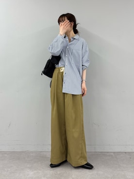 「CIAOPANIC TYPY（チャオパニックティピー）の【WEB限定】【４サイズ展開】ルーズシルエットレギュラーカラーアソートシャツ（シャツ/ブラウス、ブルー系）」を使った、tntun0さん（レディース・166cm）の春コーディネート