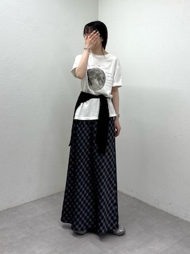 「CIAOPANIC TYPY（チャオパニックティピー）の【WEB限定】ムーンクレーターロゴプリントTee（Tシャツ/カットソー、ホワイト系）」を使った、tntun0さん（レディース・166cm）の夏コーディネート
