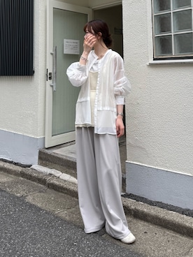 「CIAOPANIC TYPY（チャオパニックティピー）の【前後2WAY】ウエスト紐メッシュニットベスト（ベスト、ホワイト系）」を使った、tntun0さん（レディース・166cm）の春コーディネート
