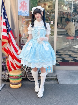 「アイテム（カチューシャ）」を使った、およよさん（レディース・162cm）の夏コーディネート