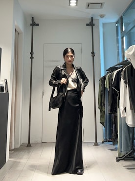 「ALLSAINTS（オールセインツ）のアイテム（ライダースジャケット）」を使った、MARINAさん（レディース・155cm）の秋コーディネート