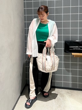 「THEATRE PRODUCTS（シアタープロダクツ）のアイテム（バッグ）」を使った、fujikurayuiiさん（レディース・157cm）の夏コーディネート