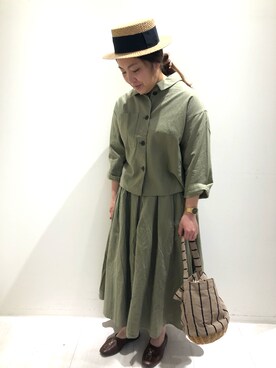 「カンカン帽」｜「アイテム（アナログ腕時計）」を使った、mori⁂さん（レディース・162cm）の春コーディネート