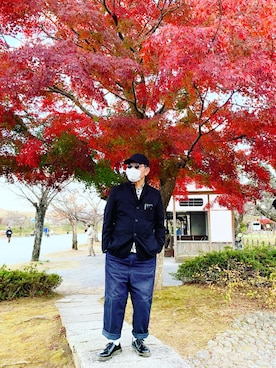 「COMME des GARCONS HOMME DEUX（コムデギャルソンオムドゥ）のアイテム（シューズ）」を使った、ジョンレノおやじさん（メンズ・175cm）の秋コーディネート