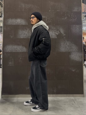 「アイテム（MA-1）」を使った、たうけんさん（メンズ・177cm）の秋コーディネート