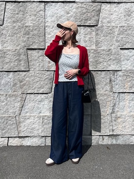 「solleim（ソルレム）の【接触冷感/抗菌防臭】カップ付きダブルストラップキャミ（キャミソール、グレー系）」を使った、renge_wearさん（レディース・163cm）の春コーディネート