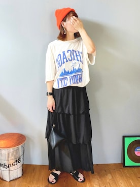 「Hollister（ホリスター）のアイテム（Tシャツ/カットソー）」を使った、renge_wearさん（レディース・163cm）の夏コーディネート