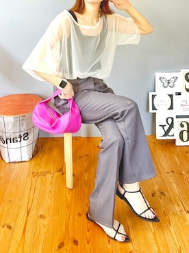 「GRL」｜「アイテム（スラックス）」を使った、renge_wearさん（レディース・163cm）の夏コーディネート