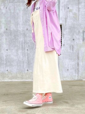 「アイテム（オールインワン・サロペット、ホワイト系）」を使った、renge_wearさん（レディース・163cm）の春コーディネート